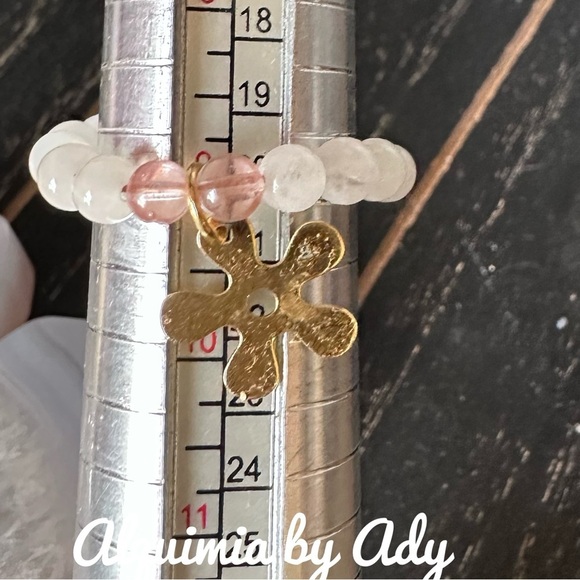 Pink quartz beaded boho charms ring band - Picture 2 of 2